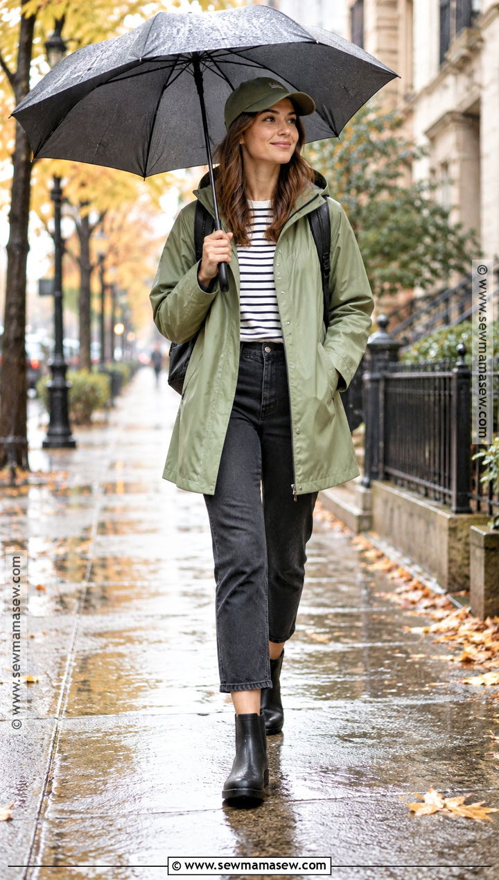 Ankle Rain Boots With a Raincoat and Jeans - 15 ankle rain boots outfit fall