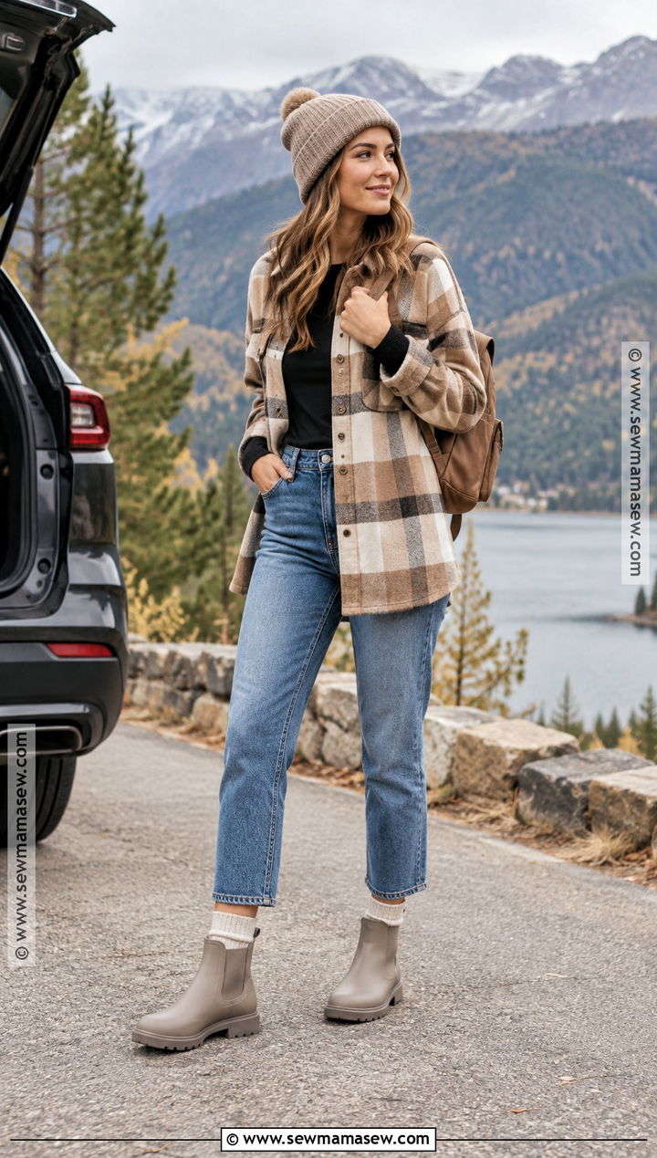 Ankle Rain Boots With a Shacket - 15 ankle rain boots outfit fall