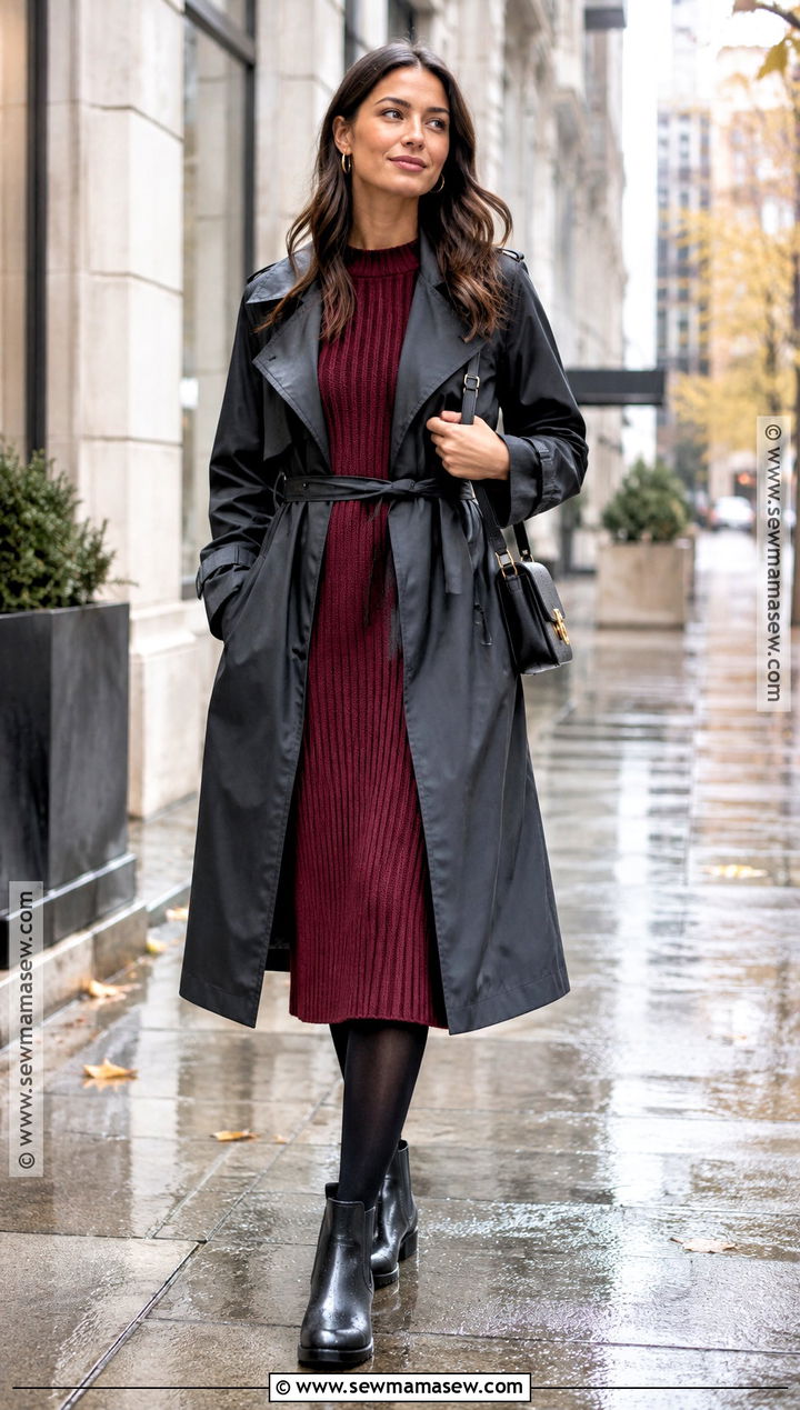 Ankle Rain Boots With a Sweater Dress - 15 ankle rain boots outfit fall