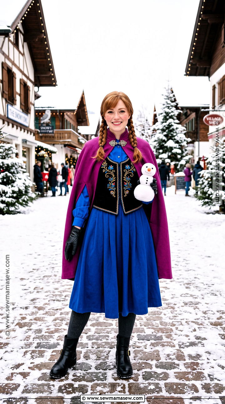 Anna Costume With Black Embroidered Dress - 30 Disney Characters Dress Up Ideas