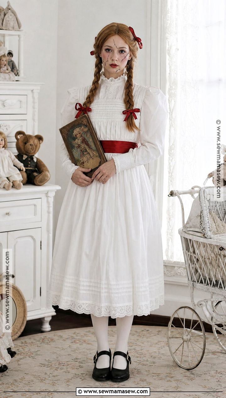 Annabelle Costume With White Victorian Dress - 30 scary movie costumes