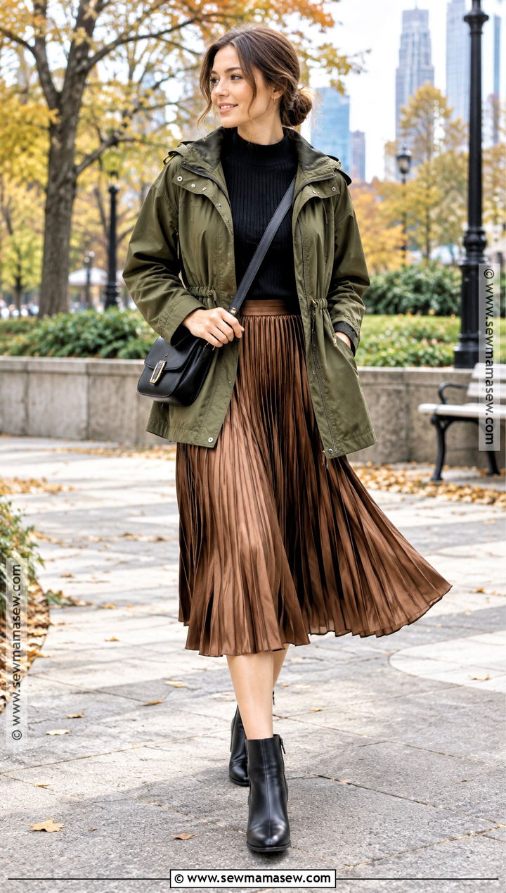 Anorak And Pleated Skirt Fall Outfit - 25 fallwinter outfits