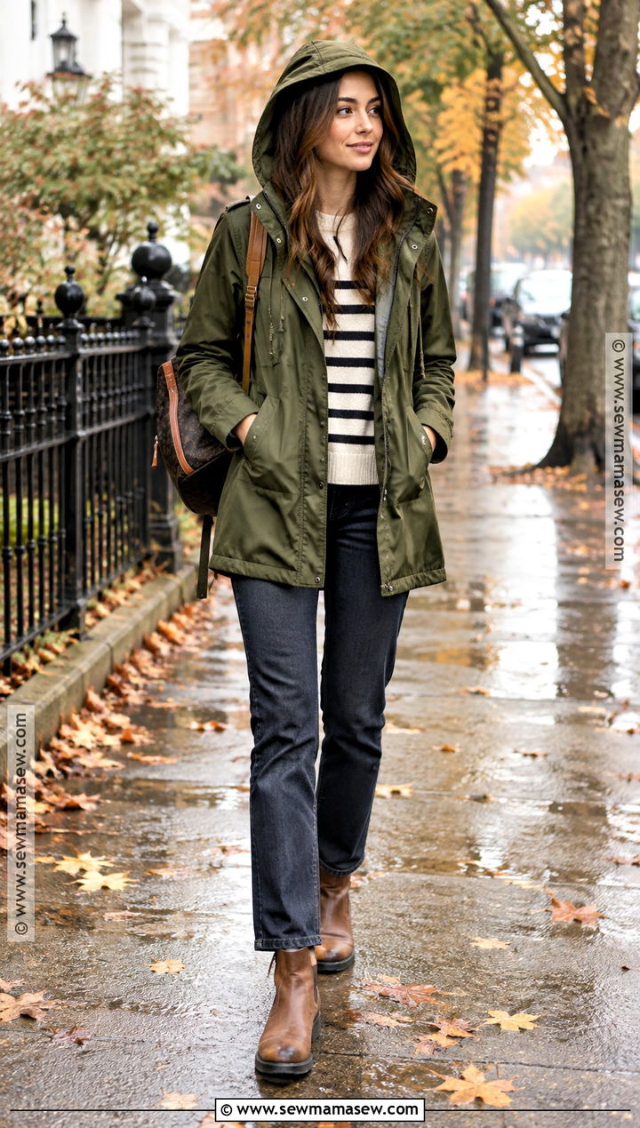 Anorak And Straight Leg Jeans Outfit - 15 fall rainy day outfits comfy