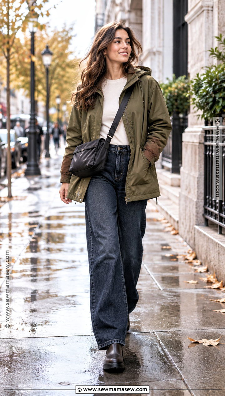 Anorak Jacket With Wide Leg Jeans Outfit - 30 fall clothes