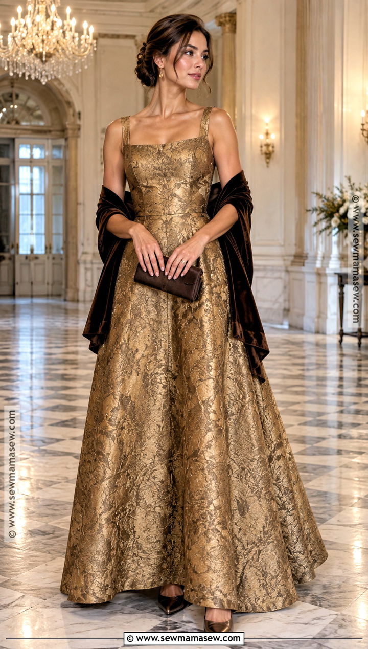 Antique Gold Jacquard Gown - 15 Fall Color Gowns