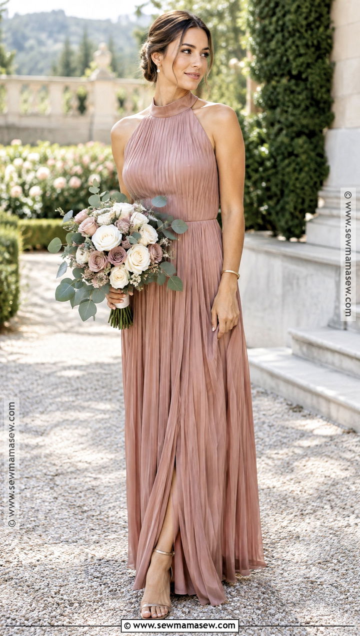 Antique Rose Pleated Halter Fall Bridesmaid Dress - 15 pink fall bridesmaid dresses