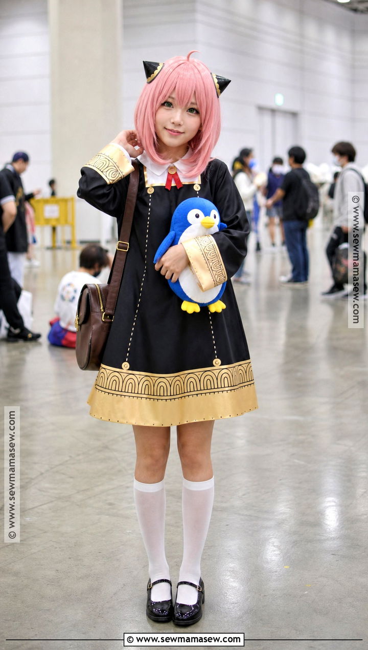 Anya Forger Costume With Black Dress And Gold Headpieces - 30 easy anime costumes