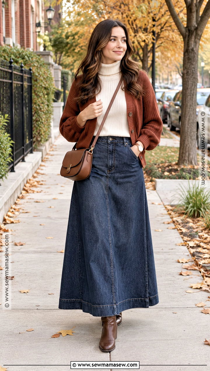 Apostolic Fall Denim Maxi Skirt Outfit - 15 apostolic fall outfits 2026