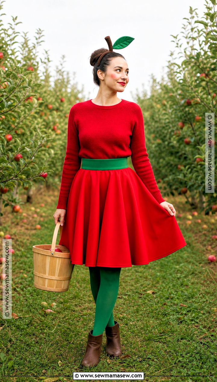 Apple Costume With Red Circle Skirt - 30 Red Skirt Halloween Costume Ideas