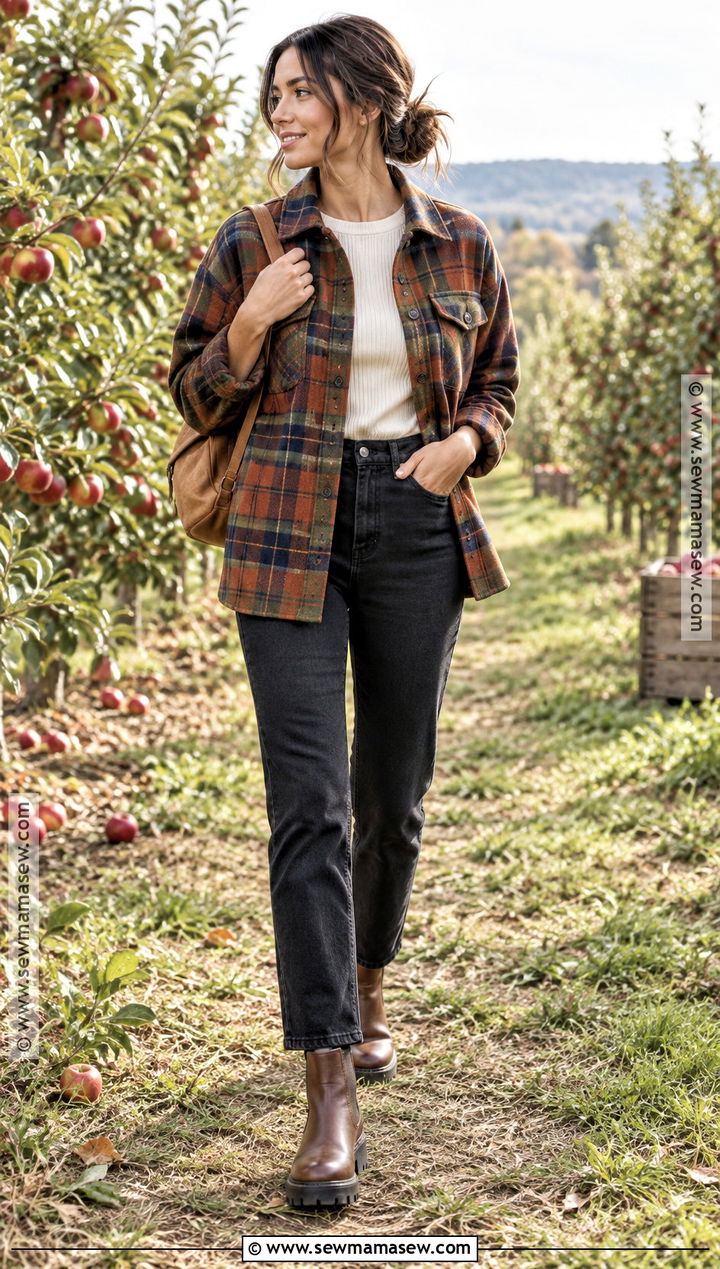 Apple Orchard Plaid Shacket Outfit - 25 Apple Orchard Outfit Fall Ideas