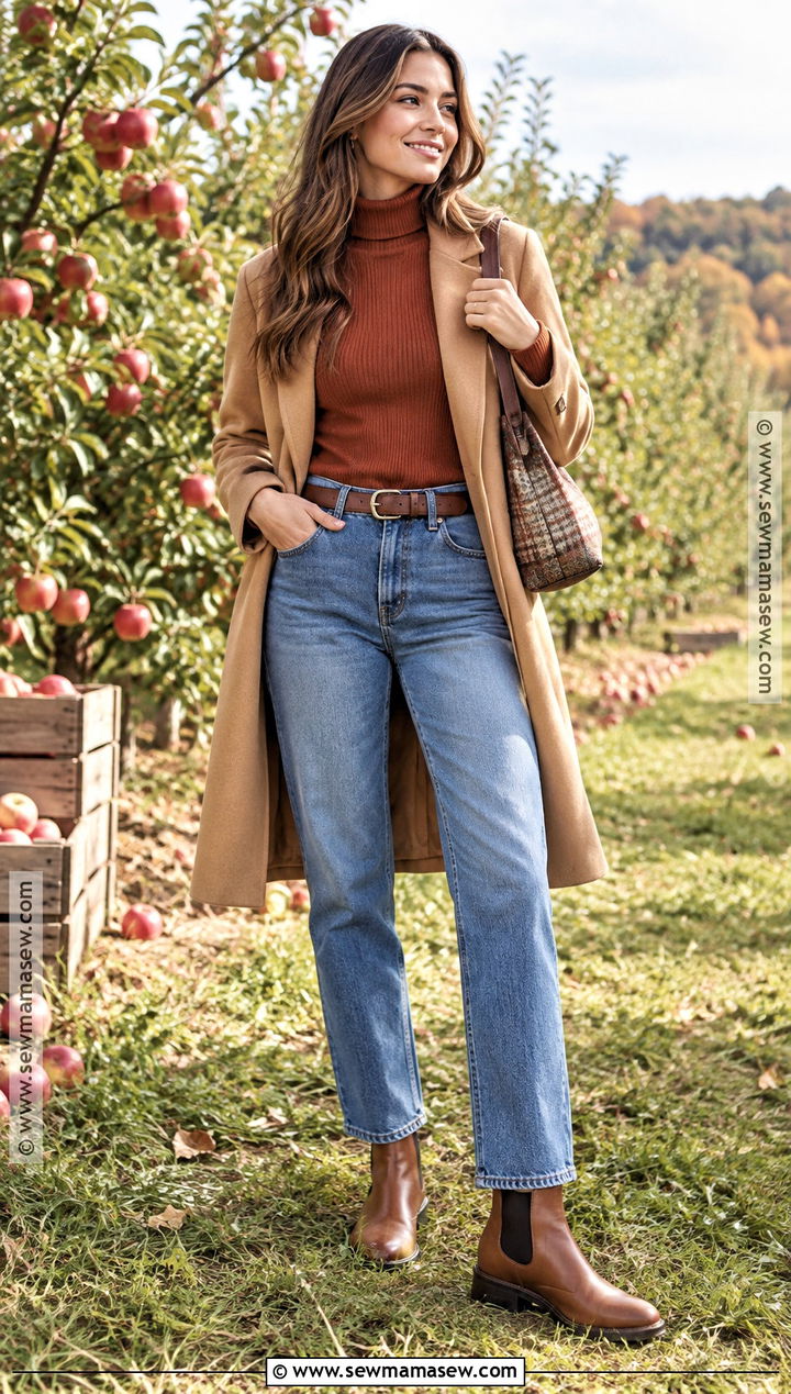 Apple Orchard Turtleneck And Jeans Outfit - 25 Apple Orchard Outfit Fall Ideas