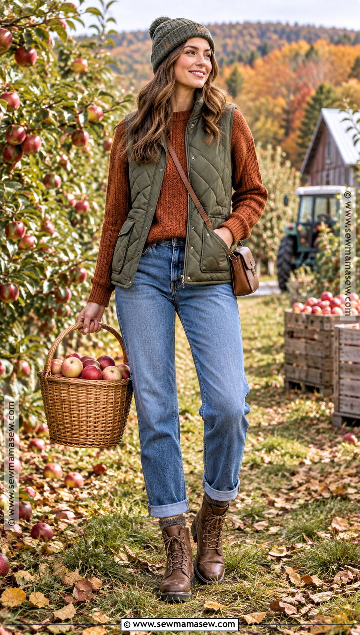 Apple Picking Outfit With A Knit Sweater - 20 Day Date Outfit Fall Ideas