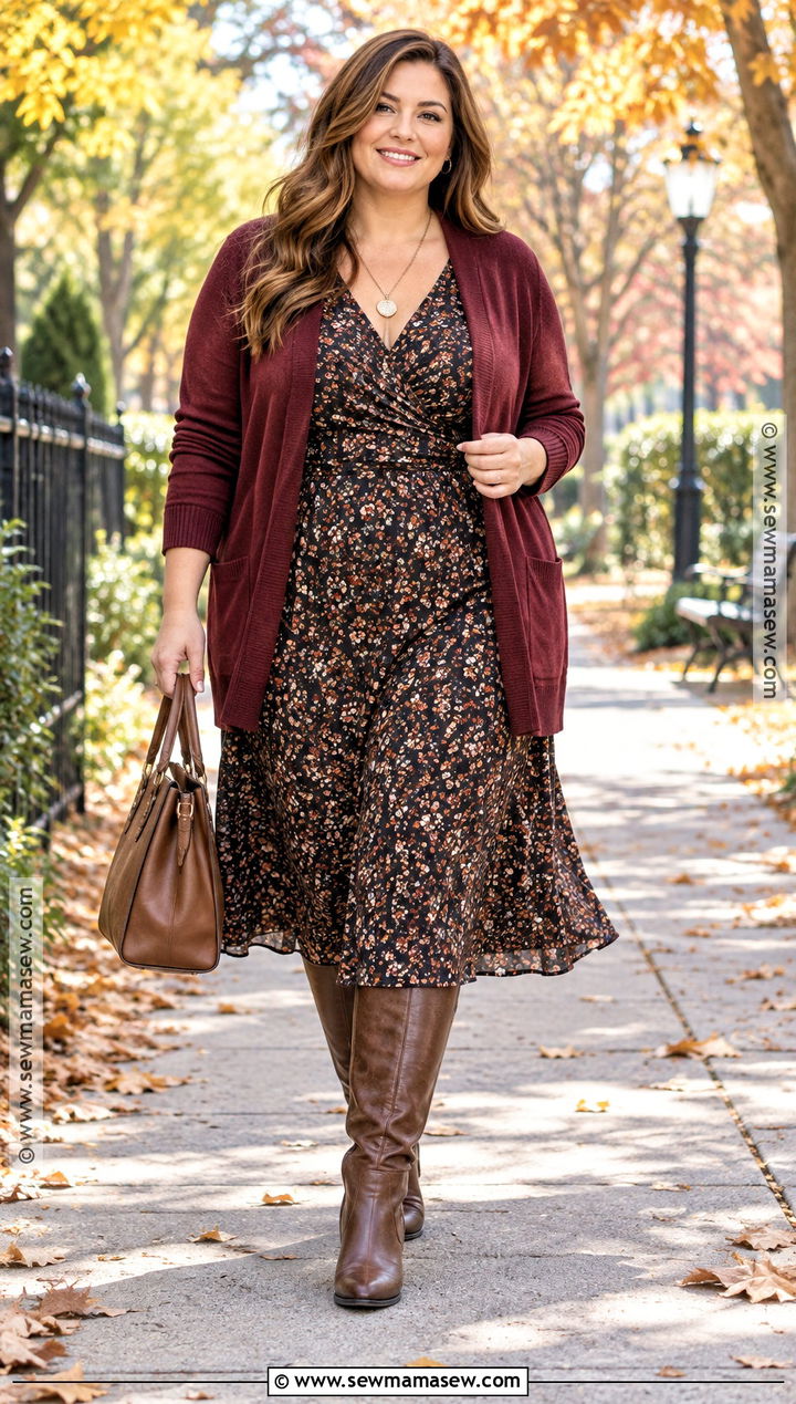 Apple Shape Cardigan And Midi Dress Outfit - 20 Fall Outfits Apple Shape