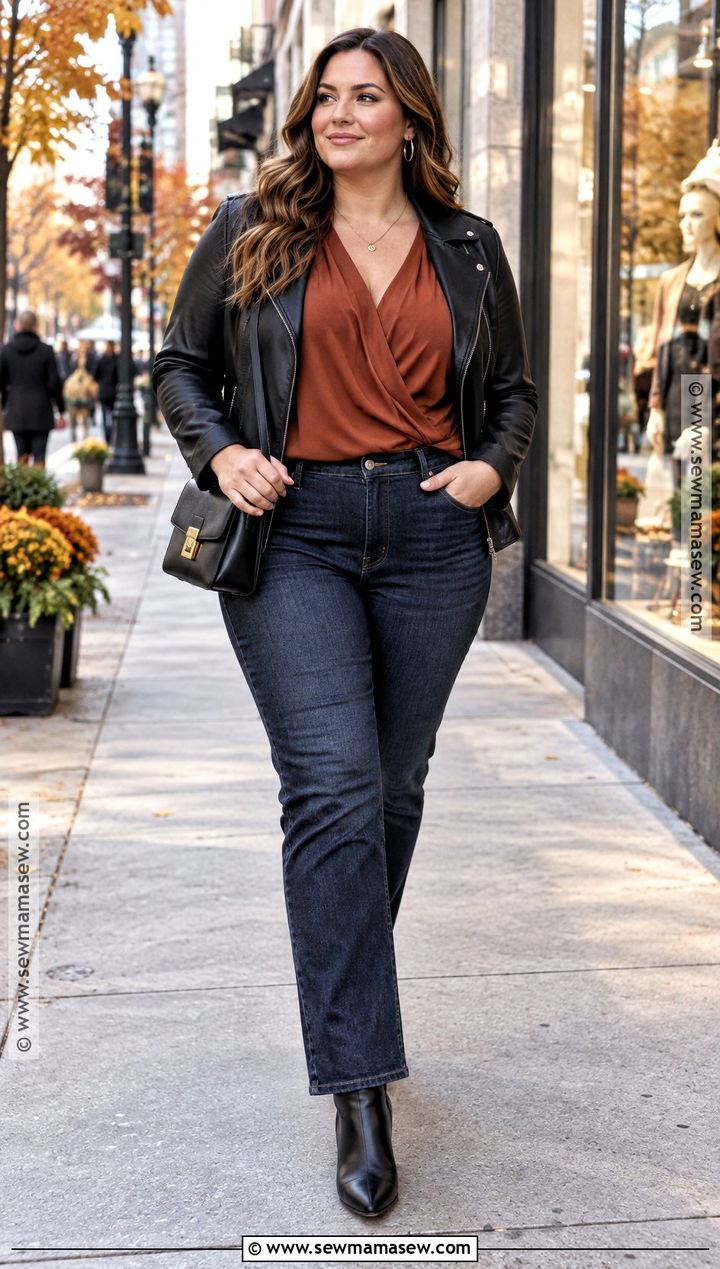 Apple Shape Draped Blouse And Dark Jeans Outfit - 20 Fall Outfits Apple Shape