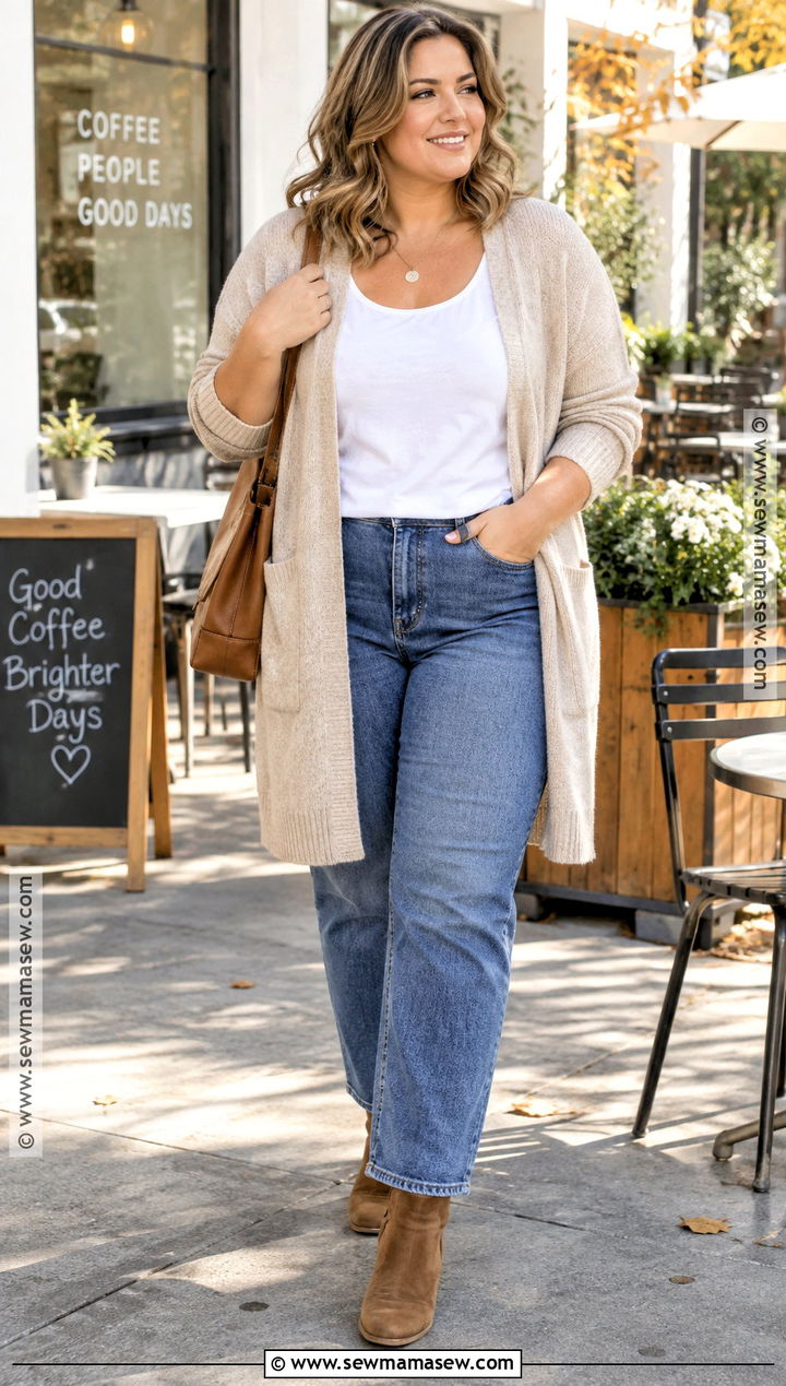 Apple Shape Long Cardigan And Straight Leg Jeans Outfit - 20 Fall Outfits Apple Shape