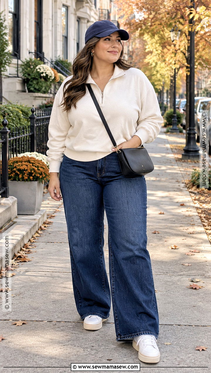 Apple Shape Sweatshirt And Wide Leg Jeans Outfit - 20 Fall Outfits Apple Shape