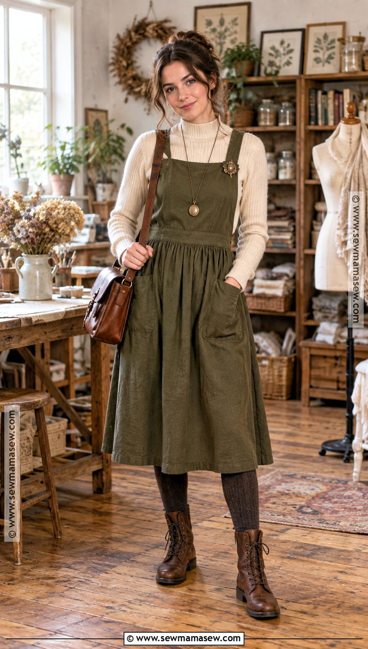 Apron Dress And Ribbed Sweater Autumn Cottagecore Outfit - 25 autumn cottagecore outfit ideas