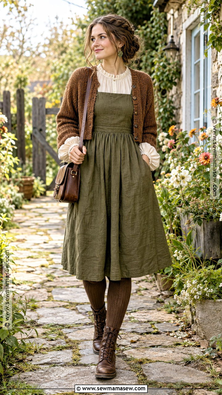Apron Dress Fall Cottage Outfit - 20 Fall Cottage Outfits