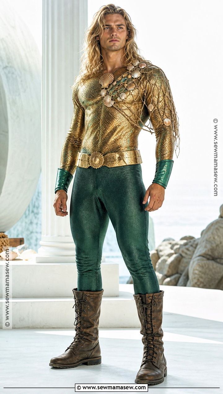 Aquaman Costume With Gold Shirt And Green Pants - 30 super hero costume ideas