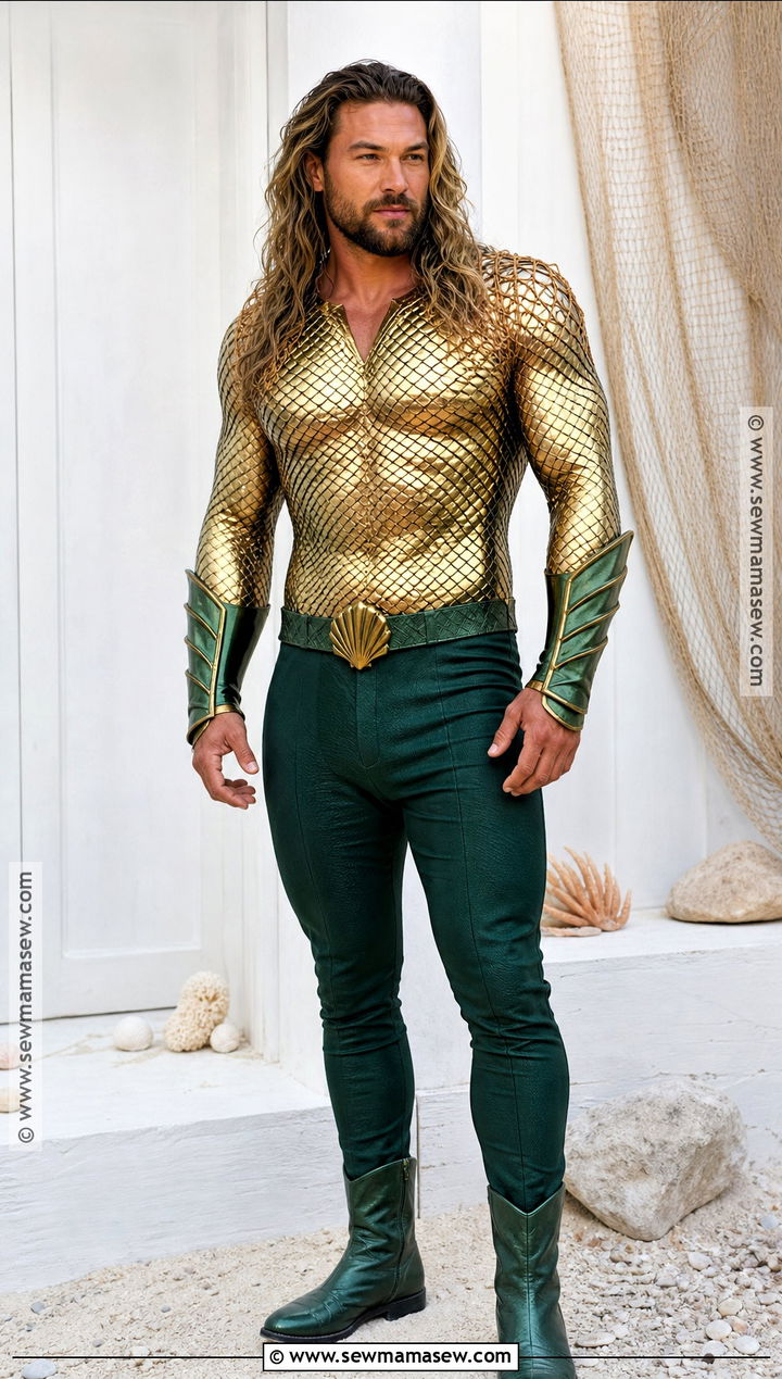 Aquaman Costume With Gold Top And Green Pants - 30 superhero costume ideas