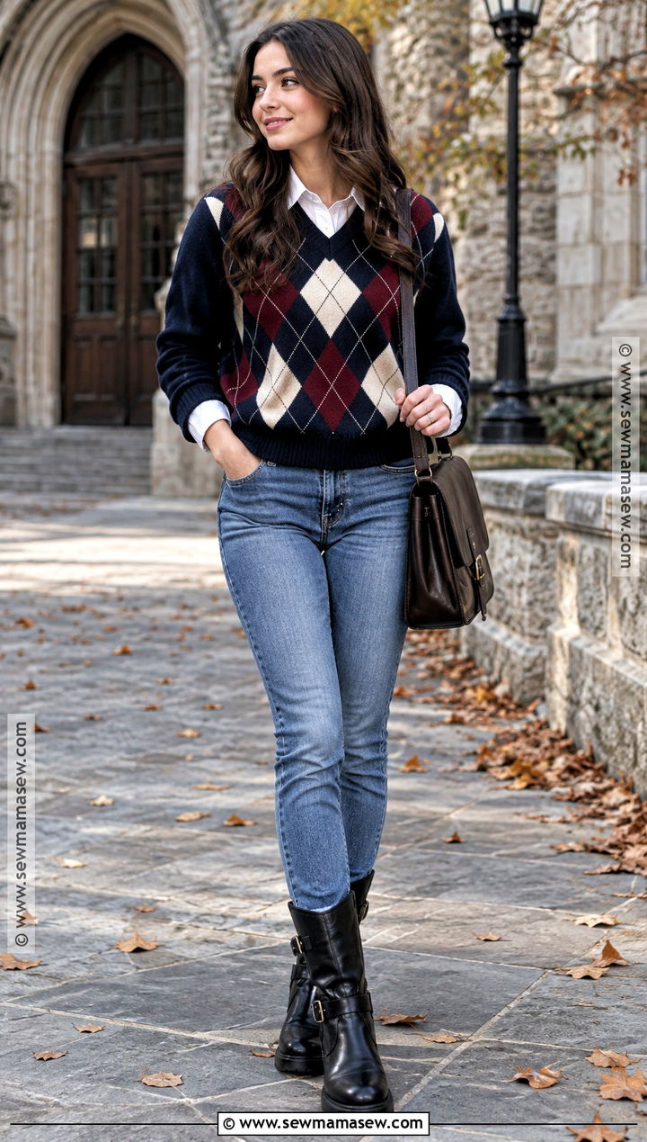 Argyle Sweater And Slim Jeans Outfit - 20 Sweater And Jeans Outfit Fall