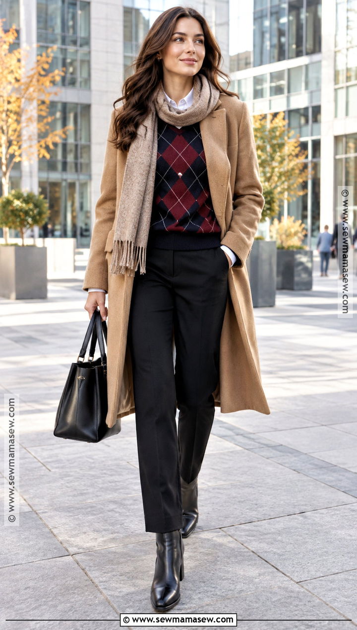 Argyle Sweater Under A Wool Coat - 15 Autumn Argyle Sweater Ideas
