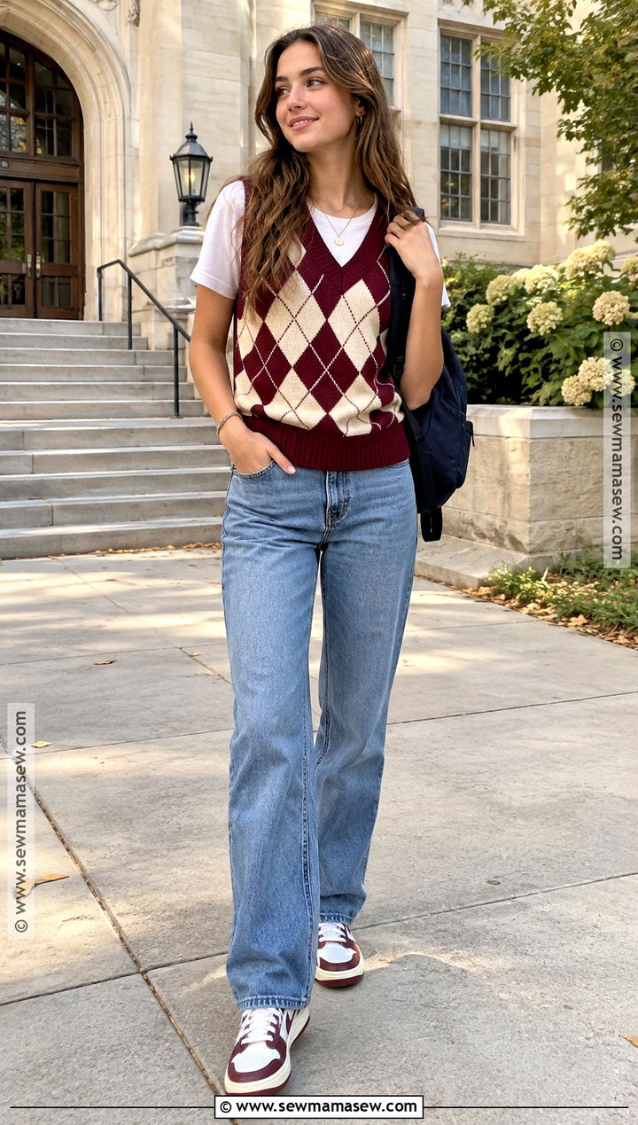 Argyle Sweater Vest Back to School Outfit - 15 back-to-school fashion ideas