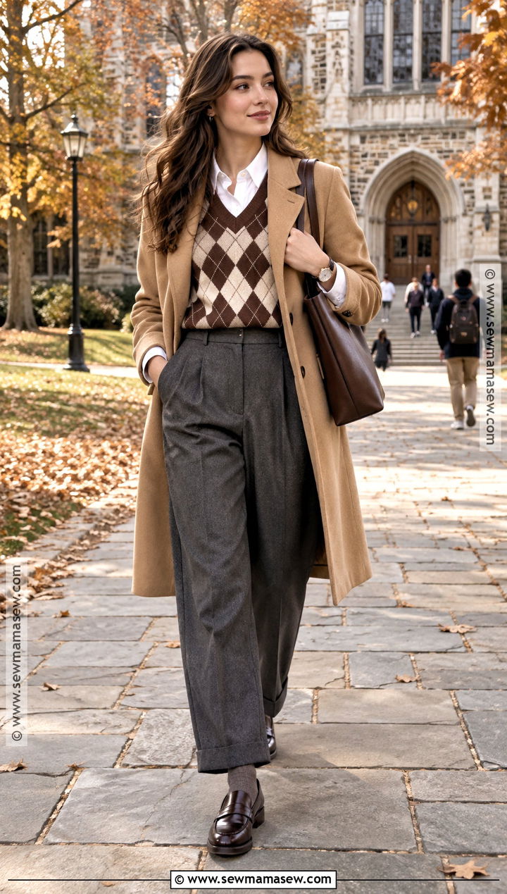 Argyle Sweater Vest With Pleated Trousers - 15 fall fashion sweater style ideas