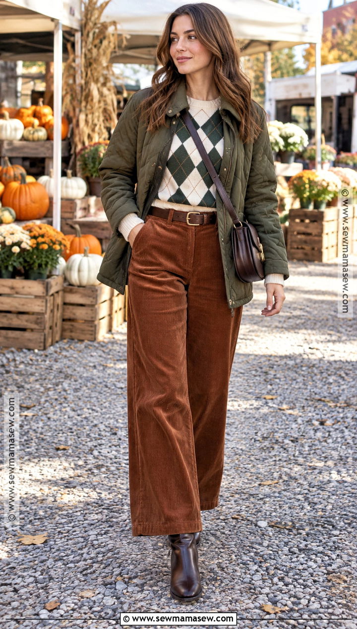 Argyle Sweater With Corduroy Pants - 15 Autumn Argyle Sweater Ideas