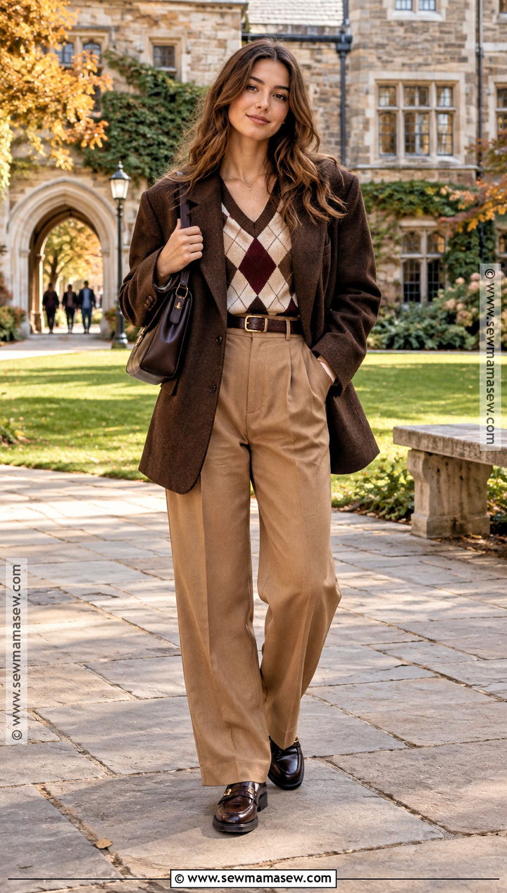 Argyle Sweater With Pleated Trousers - 20 Fall Sweaters for Women