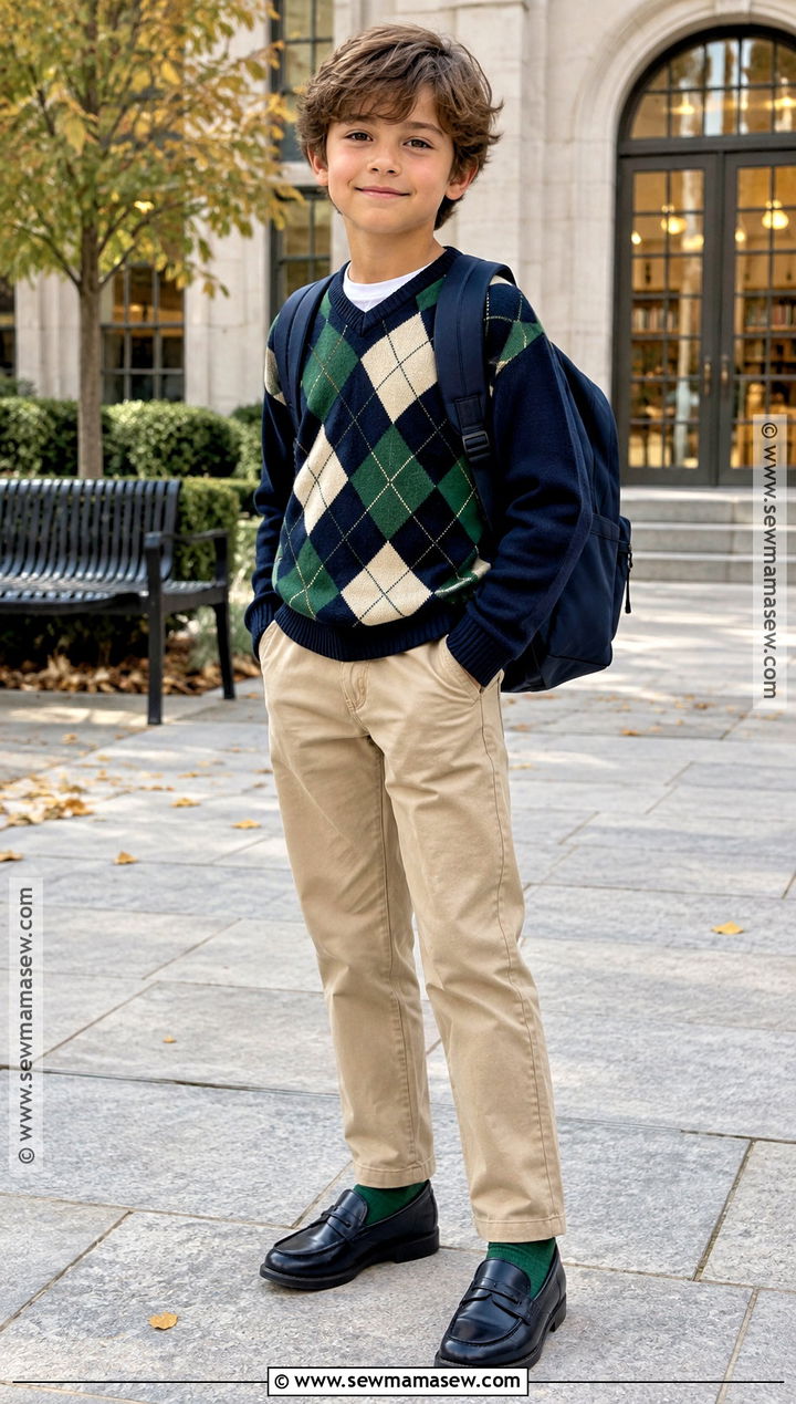 Argyle Sweater With Straight Leg Pants - 15 kids fall fashion sweater ideas