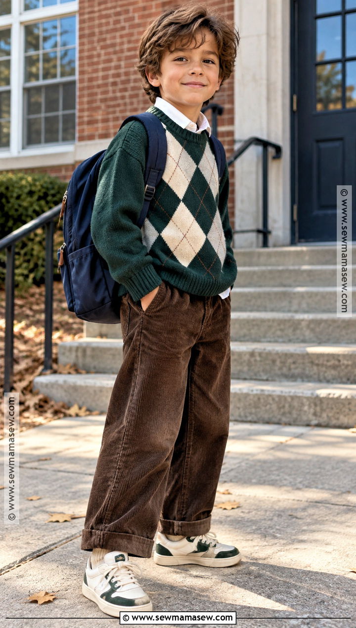 Argyle Sweater With Wide Leg Trousers - 15 kids knitwear fall fashion ideas
