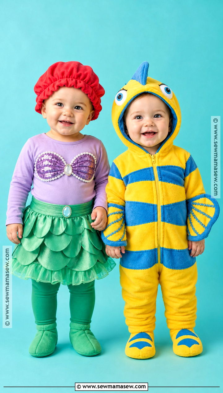 Ariel And Flounder Twin Baby Costume - 30 twin halloween costumes for babies