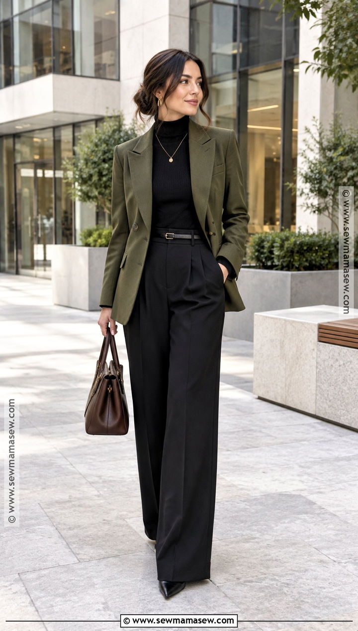 Army Green Blazer and Black Trousers Outfit - 15 fashion fall trends 2026