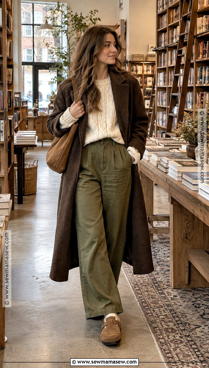 Army Green Pants With Cable Knit Sweater And Suede Clogs - 15 army green pants outfit fall