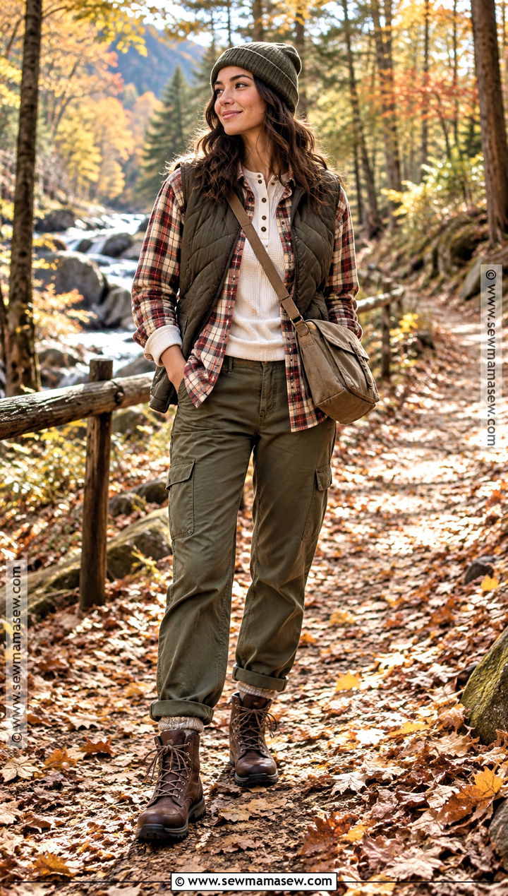 Army Green Pants With Flannel Shirt and Hiking Boots - 20 green pants fall outfit