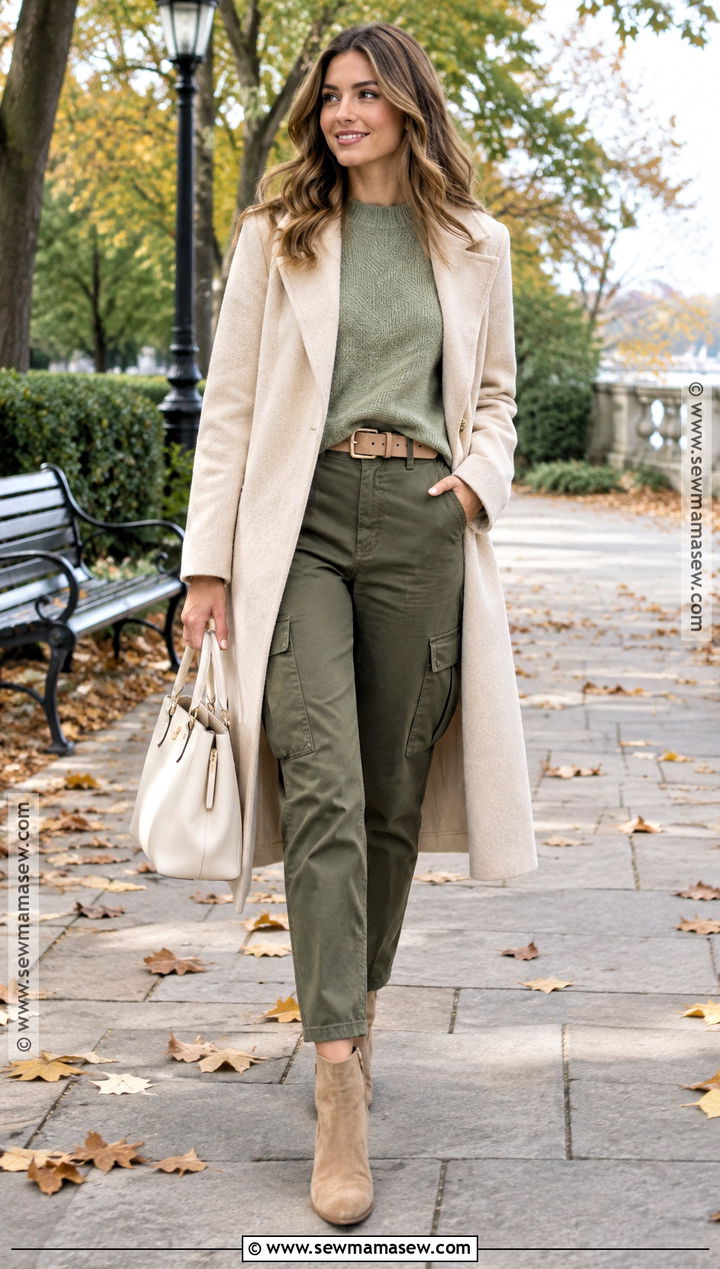 Army Green Pants With Sage Sweater And Tan Boots - 15 army green pants outfit fall