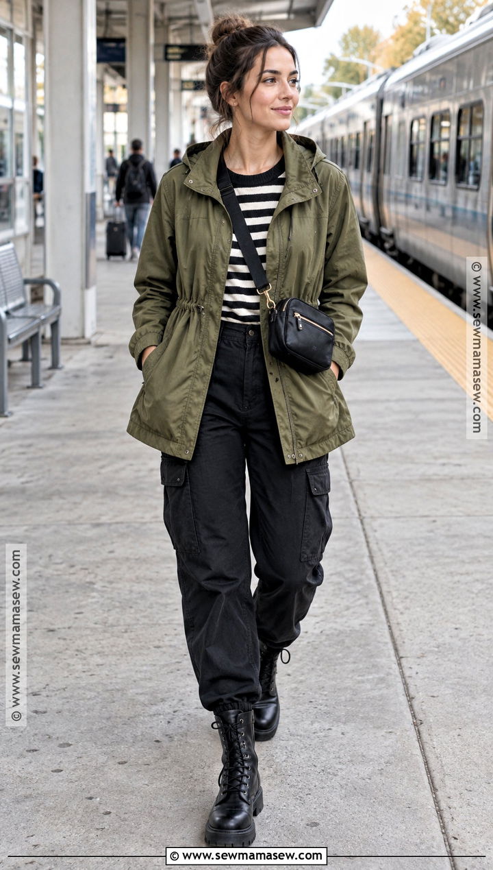 Army Green Utility Coat With Cargo Pants - 15 green fall coat ideas