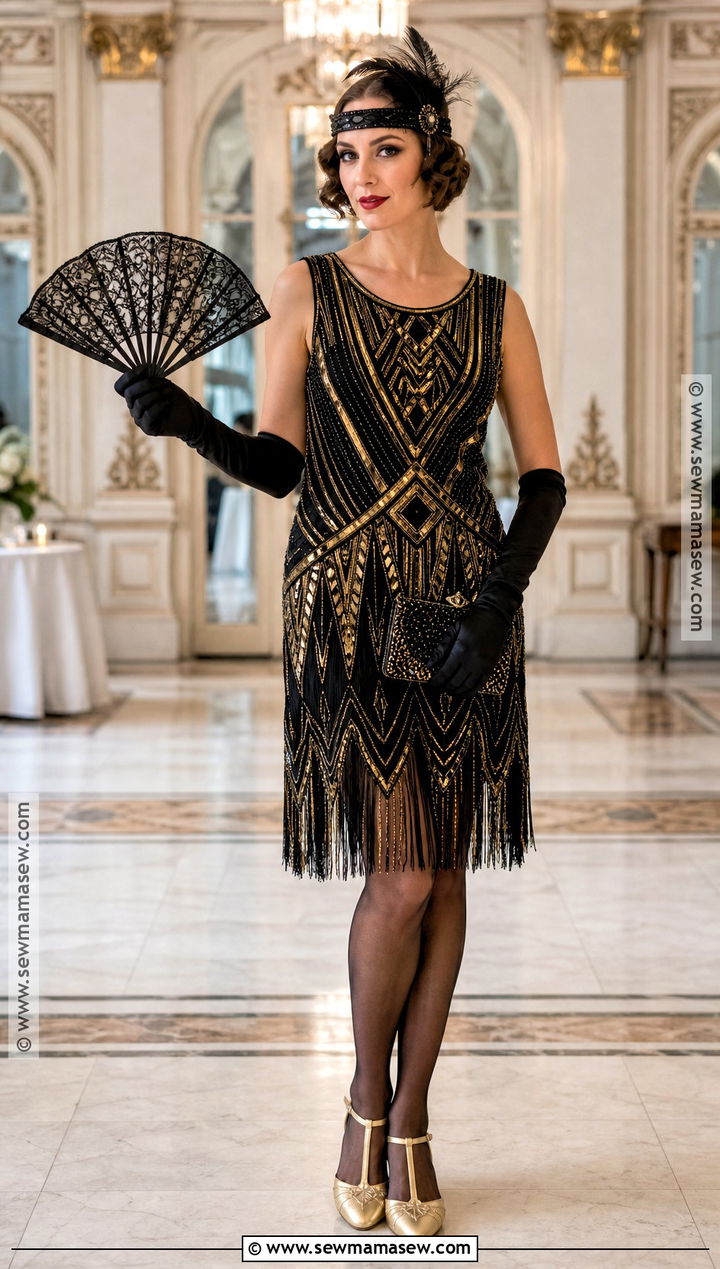 Art Deco Flapper Costume With Gold Fringe - 35 halloween aesthetic costume ideas