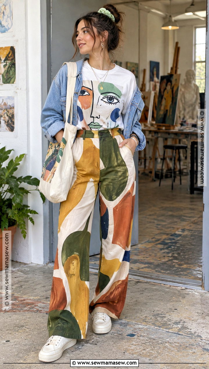 Art Graphic T Shirt With Colorful Wide Leg Pants - 20 back to school t shirts