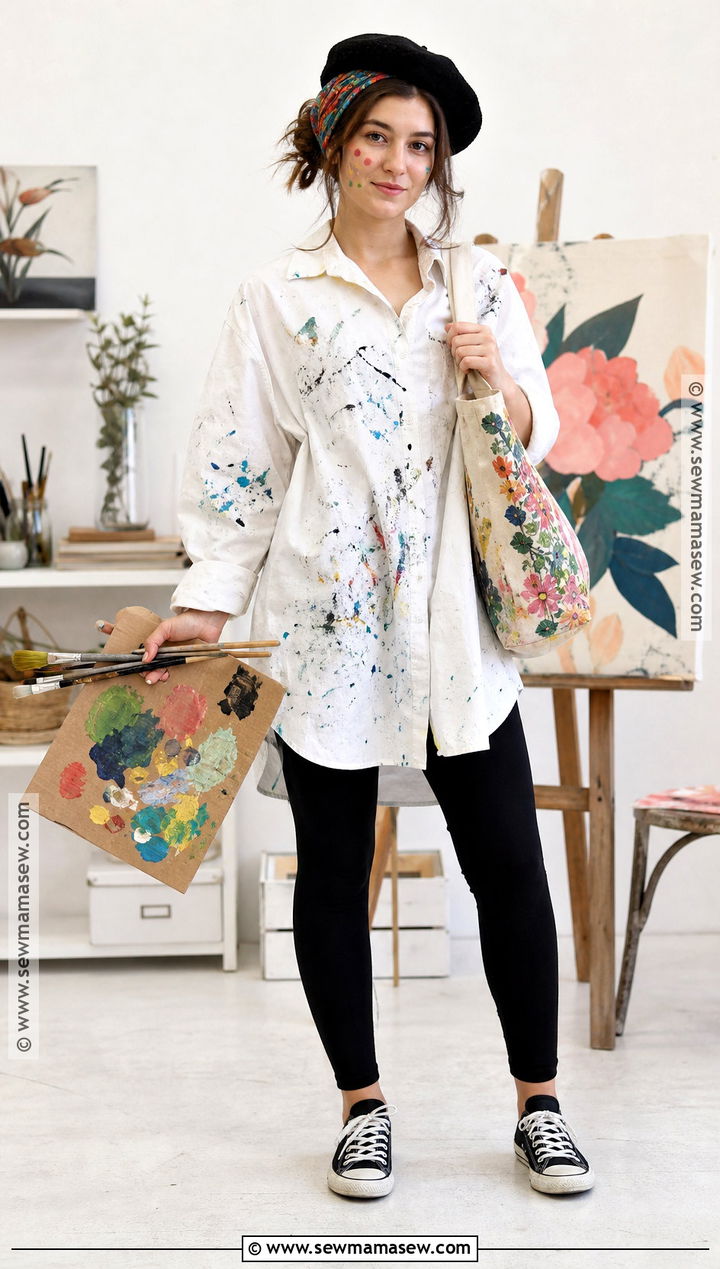 Artist Costume With Paint Splattered Shirt - 50 easy halloween costumes for women