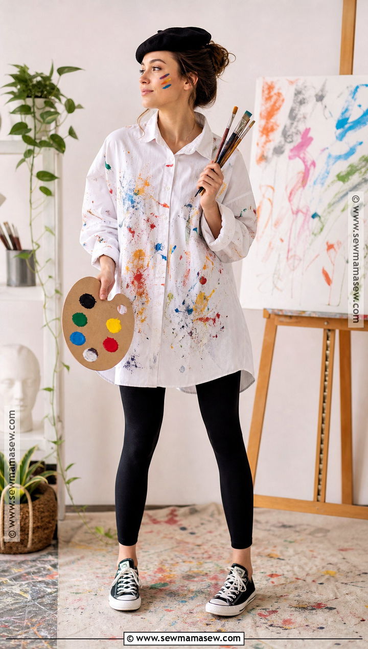 Artist Costume With Paint Splattered Shirt - 30 simple halloween costume ideas for women