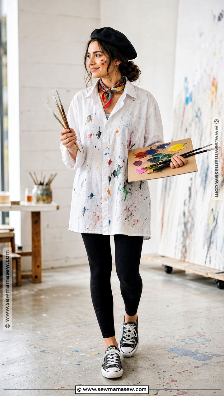 Artist Costume With Paint Splattered Shirt - 35 quick easy halloween costumes for women