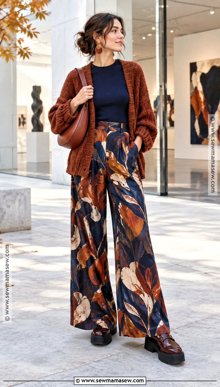Artsy Autumn Printed Pants And Cardigan Outfit - 30 autumn aesthetic outfit ideas