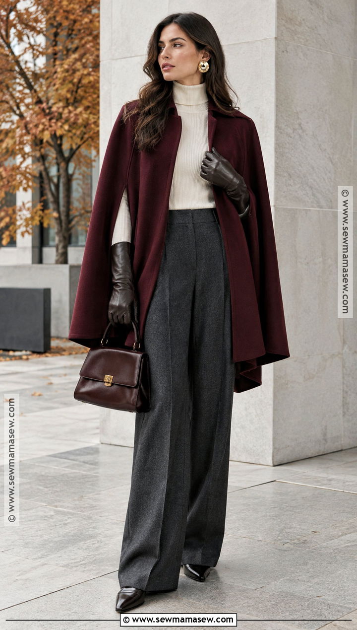 Artsy Fall Outfit With A Cape And Wide Leg Trousers - 20 Artsy Fall Outfits
