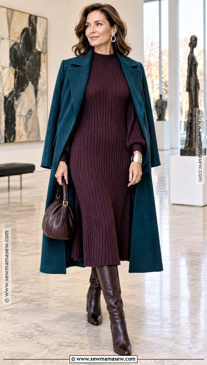Artsy Fall Outfit With A Knit Dress And Sculptural Jewelry - 20 Artsy Fall Outfits