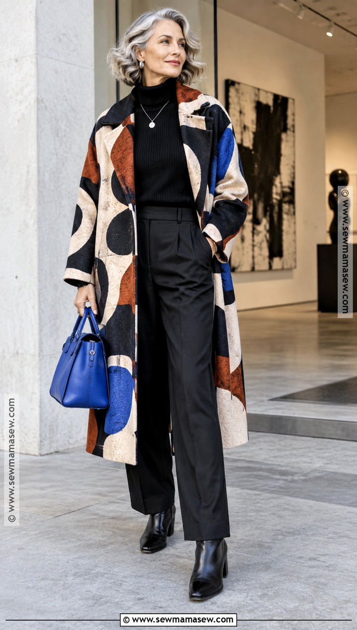 Artsy Fall Outfit With A Statement Coat And Monochrome Layers - 20 Artsy Fall Outfits