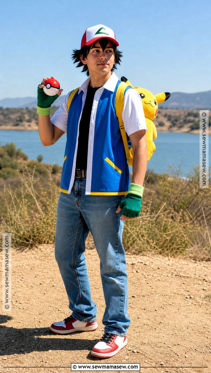 Ash Ketchum Costume With Blue Vest - 30 childhood heroes costume ideas