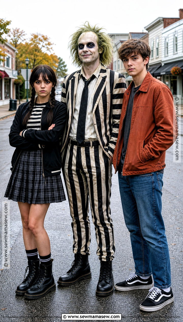 Astrid Jeremy And Beetlejuice Family Costume - 30 beetlejuice family costume ideas