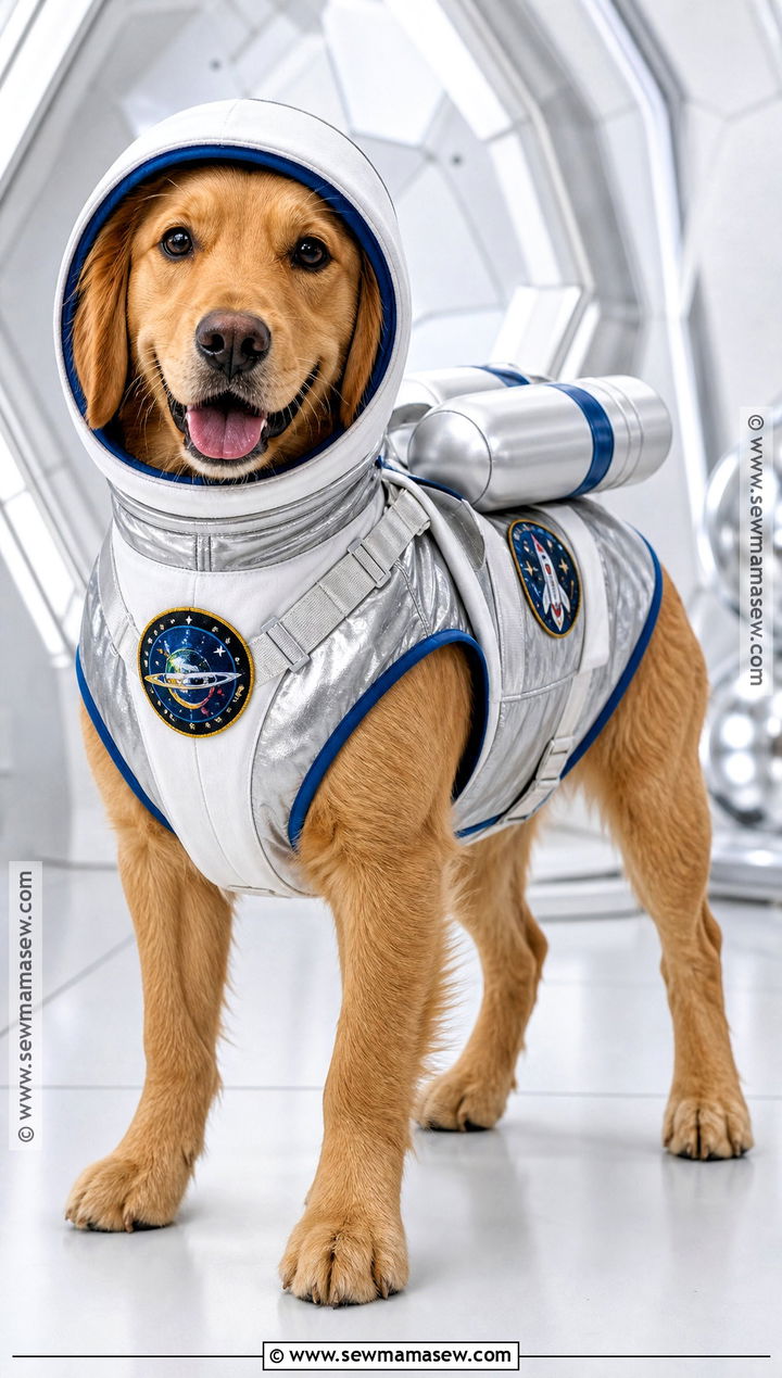 Astronaut Dog Costume With Silver Vest - 35 dog costume ideas